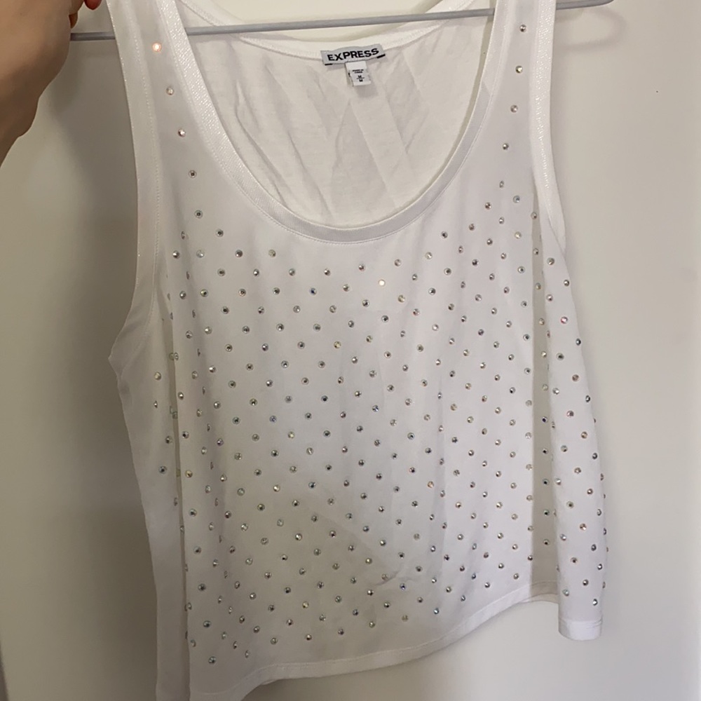 Cropped white tank with rhinestone accent